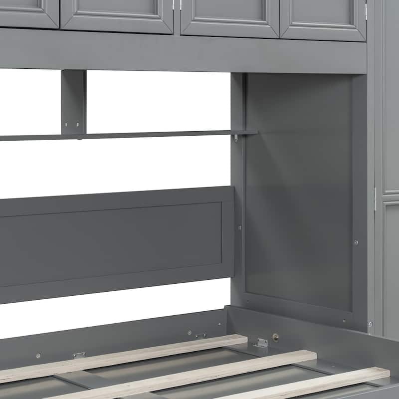 Versatile Twin Size Murphy Bed Fold-down Storage Wall Bed with Temporary Desk, Top Cabinets, Side Wardrobe, Drawers and Shelves