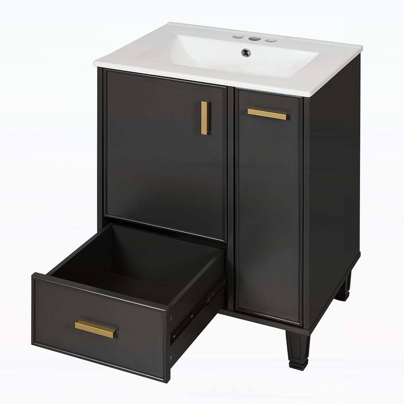 Freestanding Vanity Set with Door Shelf,Deep Drawer,2-Tier Pull-Out Basket