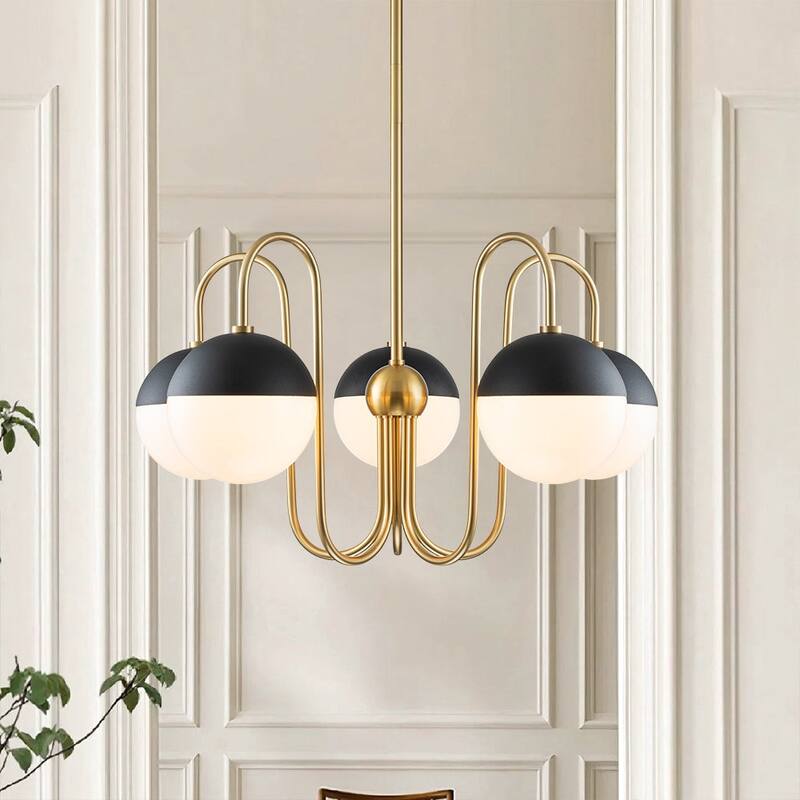 Mid-century 5-Light Opal Glass Globe Sputnik Chandelier