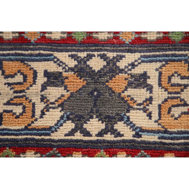 Geometric Kazak Oriental Rug Hand-Knotted Oriental Grey Wool Carpet - 3'6"x 4'10"