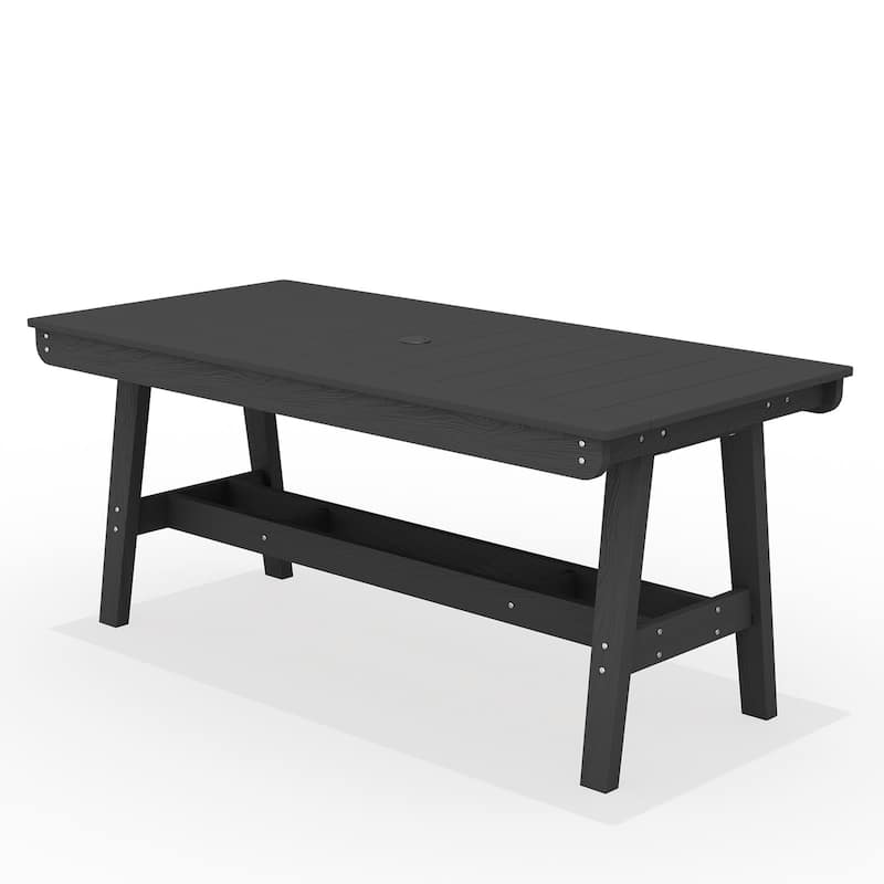 67.91in HDPE Rectangular Patio Dining Table with Umbrella Hole for 4 to 6 People - N/A - Black