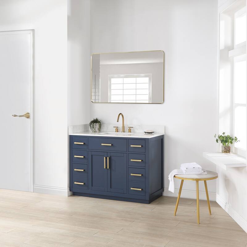 Altair Gavino Bath Vanity with Grain White Composite Stone Top and Mirror