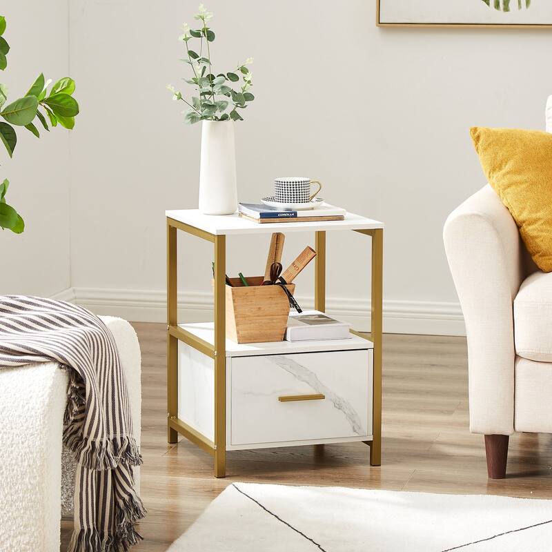 VECELO Nightstand Set of 1/2, Modern Square Side End Table, Living Room, Study Metal Frame