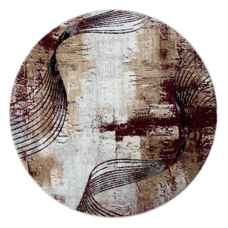 Kimberly Collection Abstract design Area Rug - 5'3"X5'3" - Red/Beige
