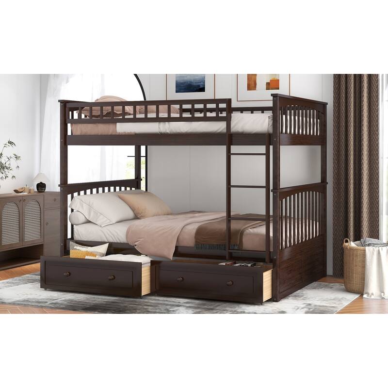 Full over Full Convertible Bunk Bed with Storage Sturdy Design