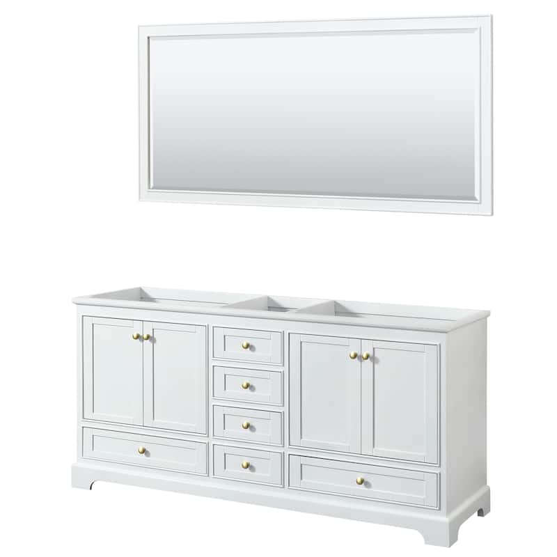 Deborah 72-inch Double Vanity Cabinet, 70-inch Mirror - White, Gold Trim, No Top