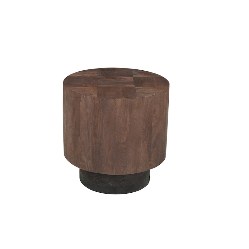 Caden Round Solid Mango Wood End Table with Geometric Top