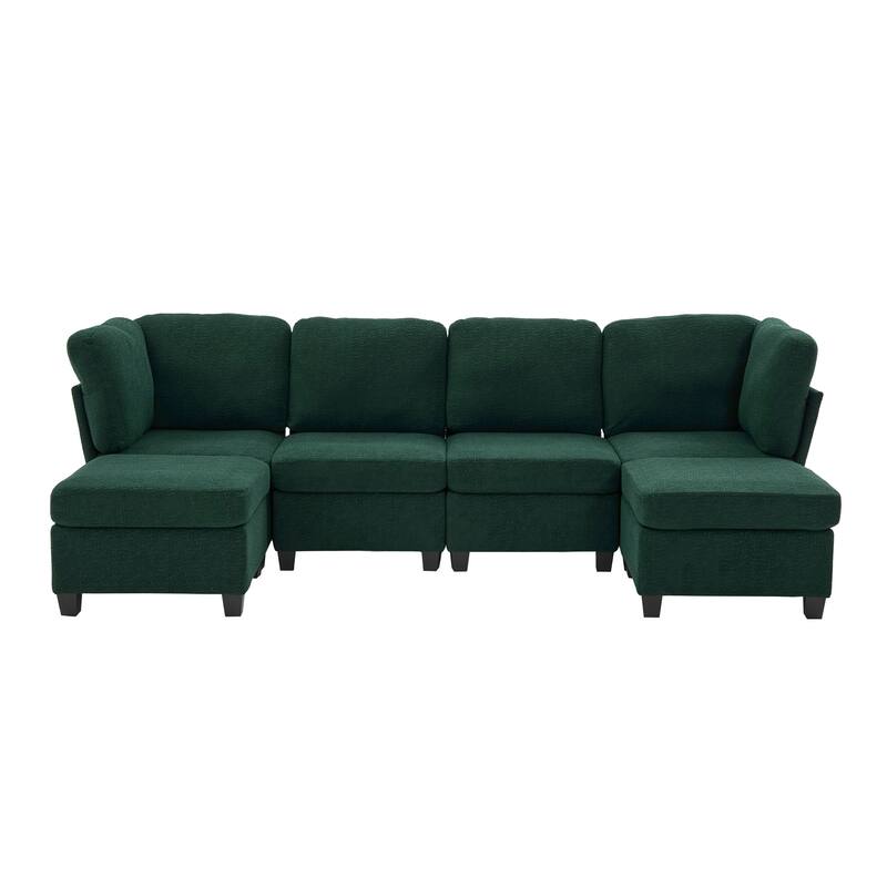 Modular Sleeper Sofa Bed U-shaped Sectional Couches with Hidden Storage Seat and Ottomans, Freely Combinable Chaise Lounge Sofa