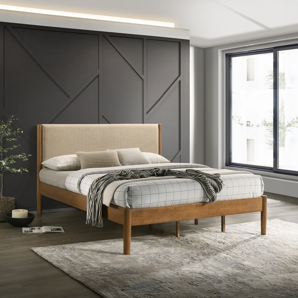 Roundhill Furniture Vichy Platform Bed, Light Walnut