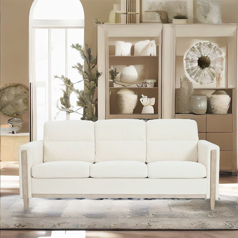 Comfortable Solid Wood Three-Seater Sofa with Soft Cushions