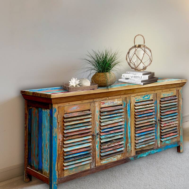 Chic Teak Chest / Media Center with 4 Doors made from Recycled Teak Wood Boats