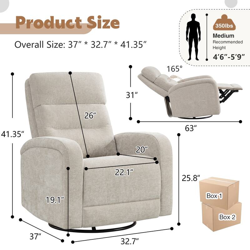 Aemeios Faux Leather Swivel Glider Rocker Manual Recliner Set of 2