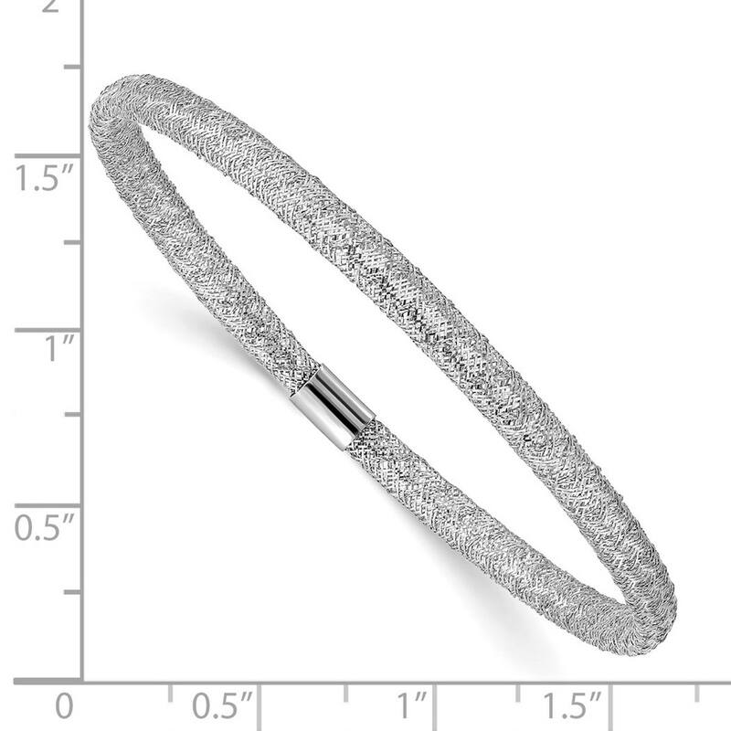 Curata 14k White Gold 7" 4mm Stretch Mesh Slip-on Bracelet