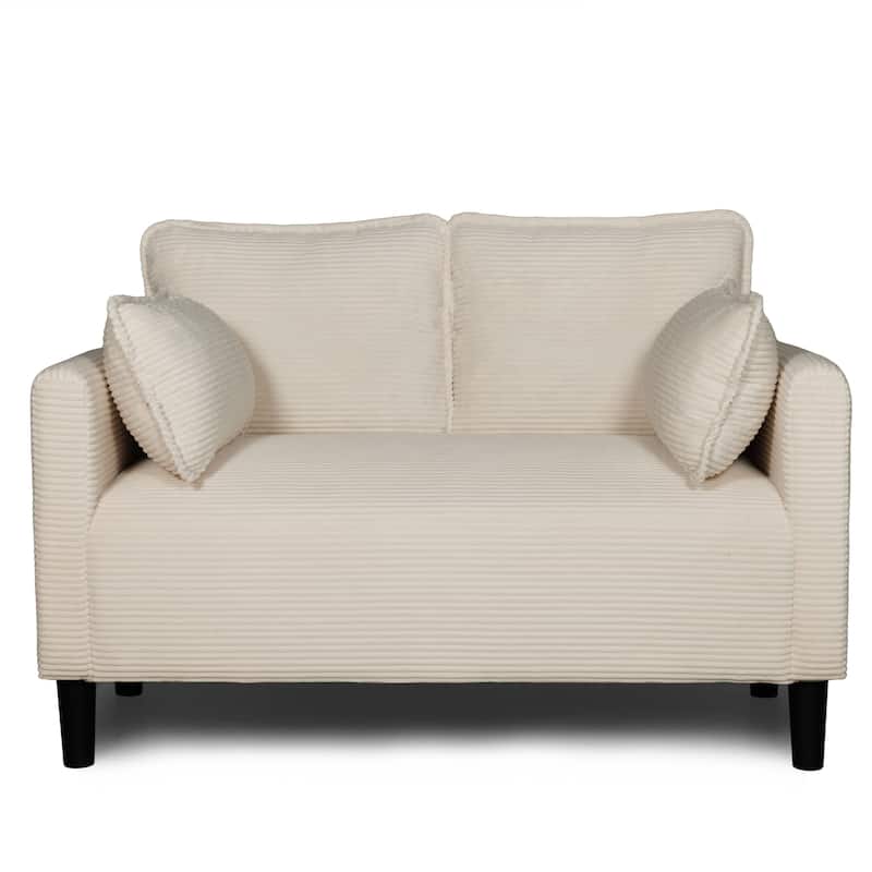 Beige 2-Seater Sofa with Side Pocket, Minimalist Living Room Loveseat Two-Seat Sofa Couch with Wood Frame - Beige