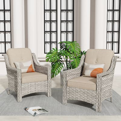 HOOOWOOO 2-piece High Back Wicker Rattan Outdoor Patio Chair Set