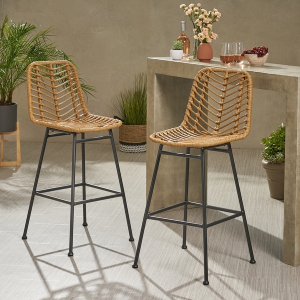 Sawtelle Outdoor Wicker Barstools (Set of 2) by Christopher Knight Home. Opens flyout.