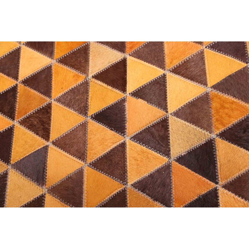 ECARPETGALLERY Handmade Cowhide Patchwork Orange Leather Rug - 8'0 x 10'0