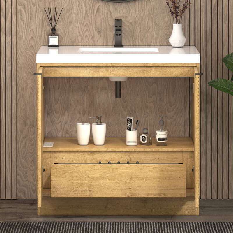 Milano 36" Freestanding Bathroom Vanity with White Acrylic Sink