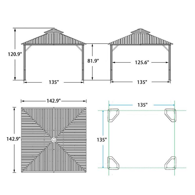 PURPLE LEAF Outdoor Galvanized Steel Roof Aluminum Frame Hardtop Gazebo with Netting,Curtains included