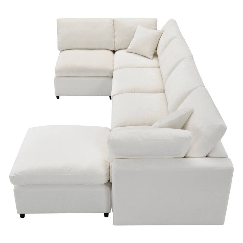 130'' U-Shaped 6-Seat Modular Sectional Sofa with Ottoman and Customizable Convertible Layout