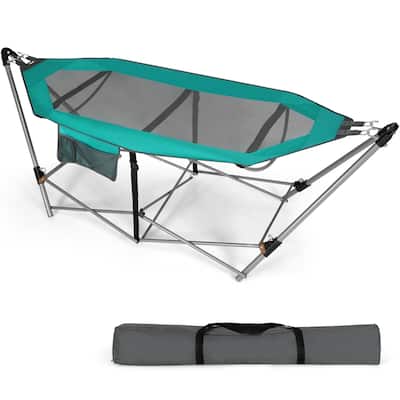 Gymax Folding Hammock Indoor & Outdoor Hammock with Side Pocket & Iron