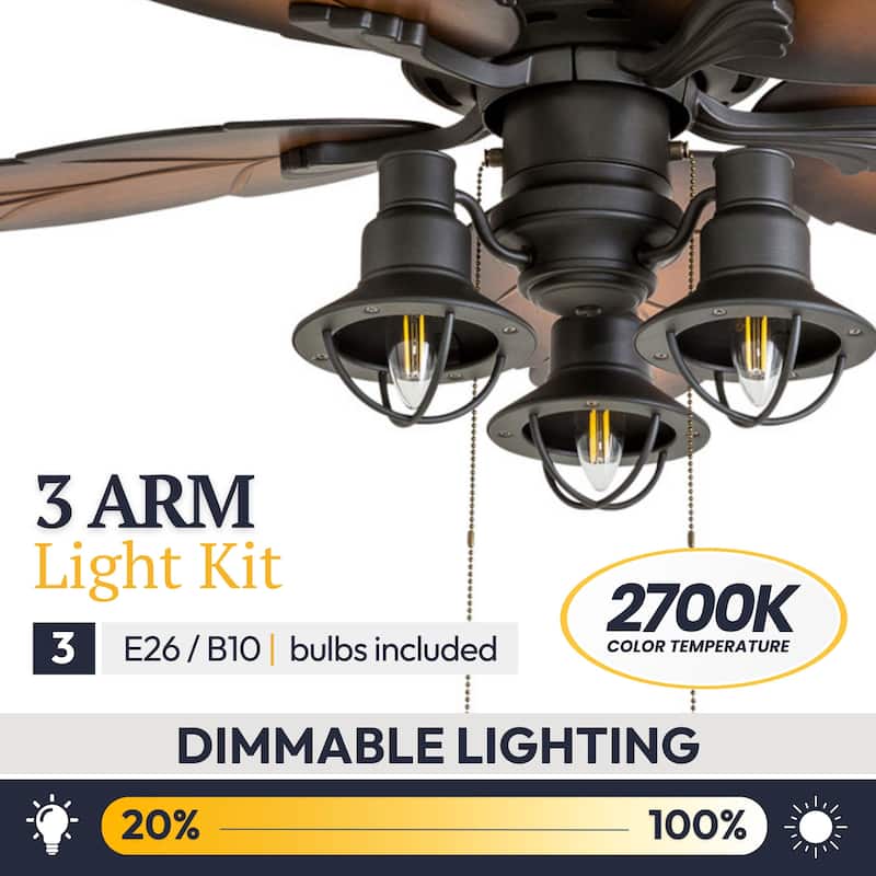 52" Prominence Home Ocean Crest Bronze Tropical Indoor Outdoor Ceiling Fan with Light, Remote Control