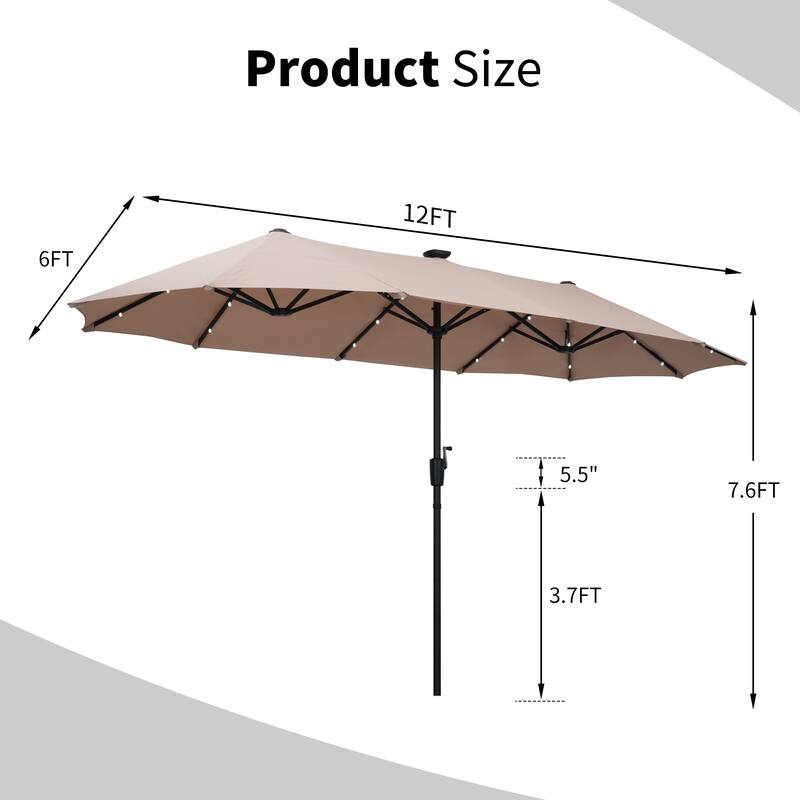 Autlaycil 13 ft Patio Umbrella with 36 Solar Lights & Crank System for Outdoor