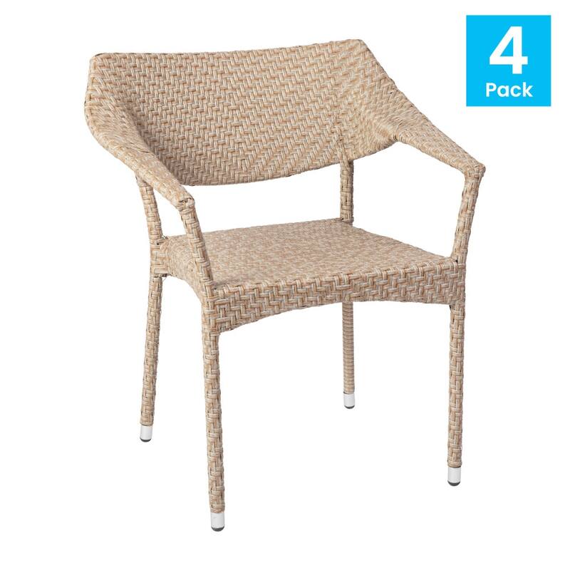 All Weather Commercial Grade PE Rattan Stacking Patio Chairs - 4 Pack