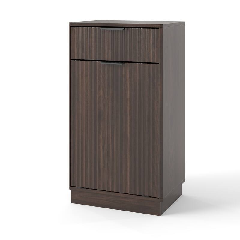 10-Gallon Woodgrain Tilt-Out Trash Can Cabinet with Wave-Textured Drawer & Pull-Out Bin - Multipurpose Kitchen/Bath Organizer