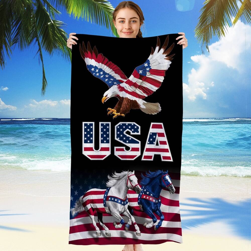 Eagle Horse USA Flag Beach Towel 30" x 60"