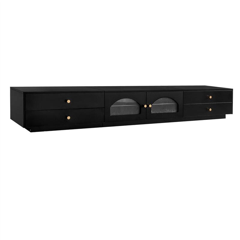 Luxurious TV Stand with Fluted Glass Doors, Elegant Media Console for TVs Up to 80'', TV Cabinet with Tempered Glass Shelf