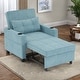 preview thumbnail 1 of 8, Tech Cloth Convertible Futon Armchair Bed with USB Ports, 3-Position Backrest and Built-in Storage blue