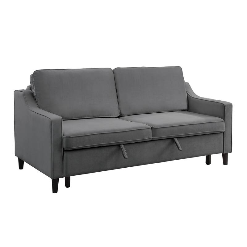 Katy 72 Inch Sleeper Sofa, Convertible Pull Out Bed, Solid Wood Gray Velvet
