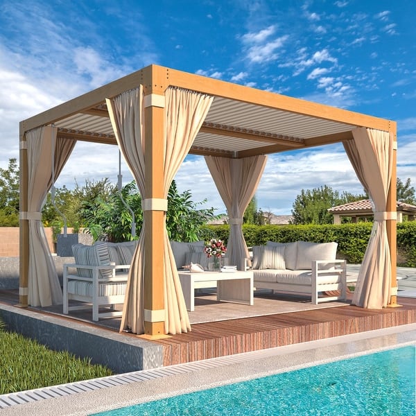 EROMMY Outdoor Louvered Pergola with Adjustable Aluminum Rainproof Roof and  Pull-Down Screen - On Sale - Bed Bath & Beyond - 37933435
