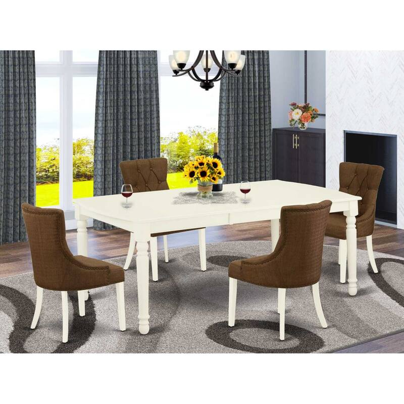Coastal Dining Set - 5pc Rectangle Table & 4 Parsons Chairs - Linen White & Dark Coffee