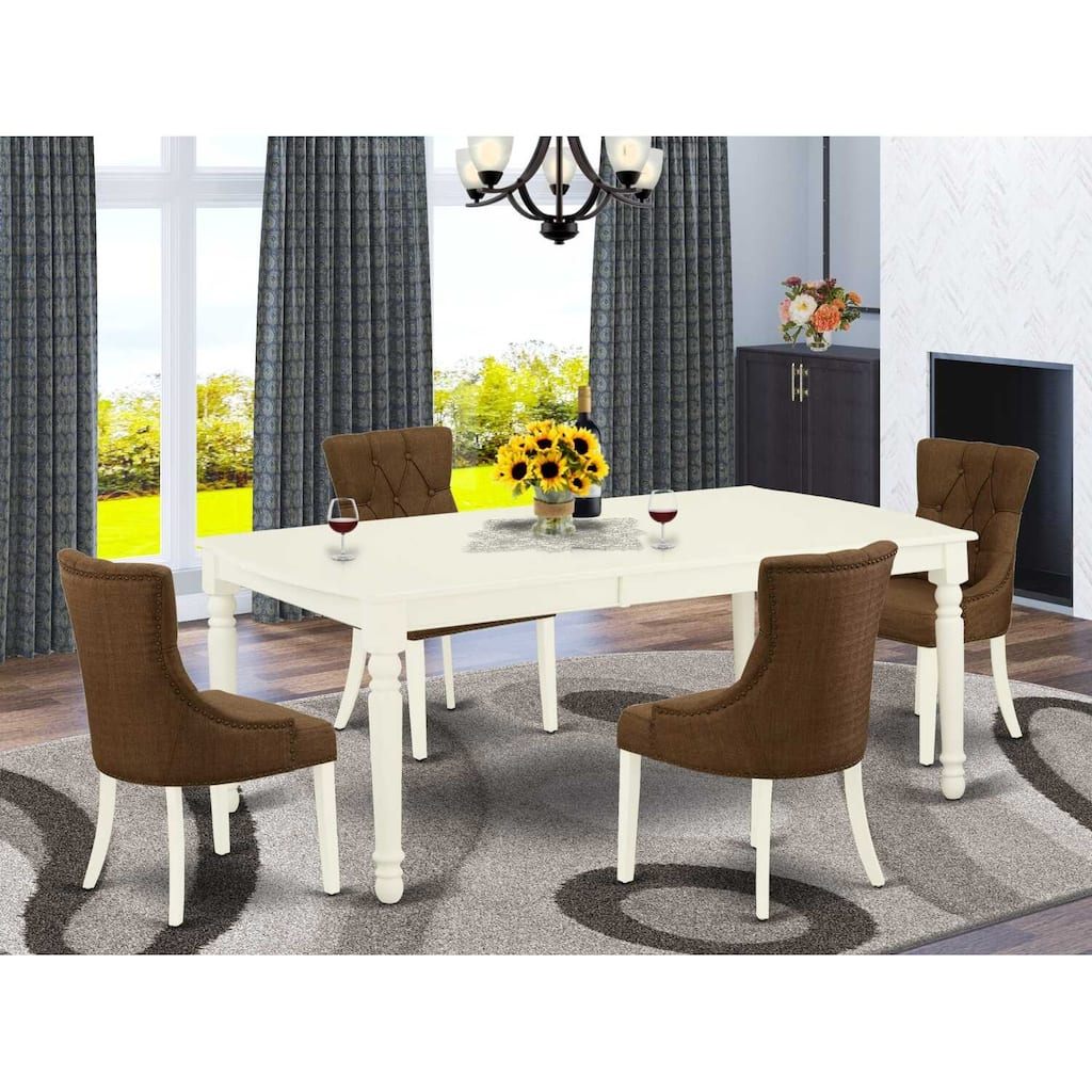 Coastal Dining Set - 5pc Rectangle Table & 4 Parsons Chairs - Linen White & Dark Coffee