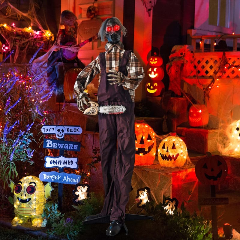 Costway Halloween Animatronic Shaking Haunted Man w/ Chainsaws Life - See Details