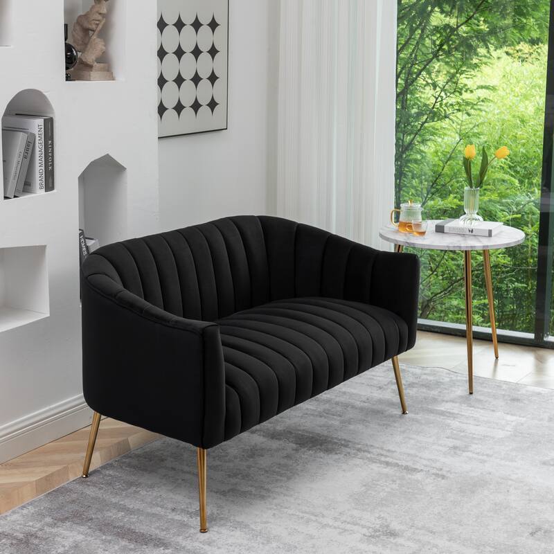 SEYNAR Modern Glam Comfy 50" Metal Legs Curved Sofa 2 Seaters Loveseat with Tufted Back