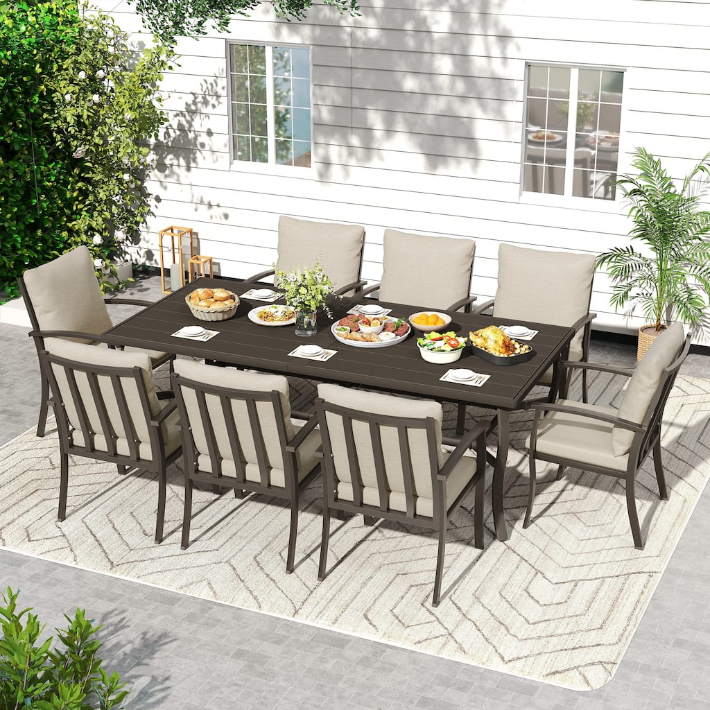 EGEIROS LIFE AluLux 9-Piece Aluminum Patio Dining Set with Washable Cushions