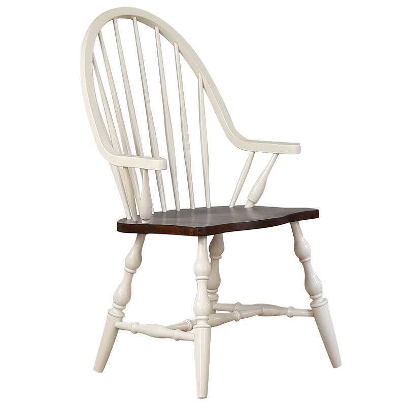 Windsor Style Wooden Dining Arm Chair - 41" - Antique White and Brown