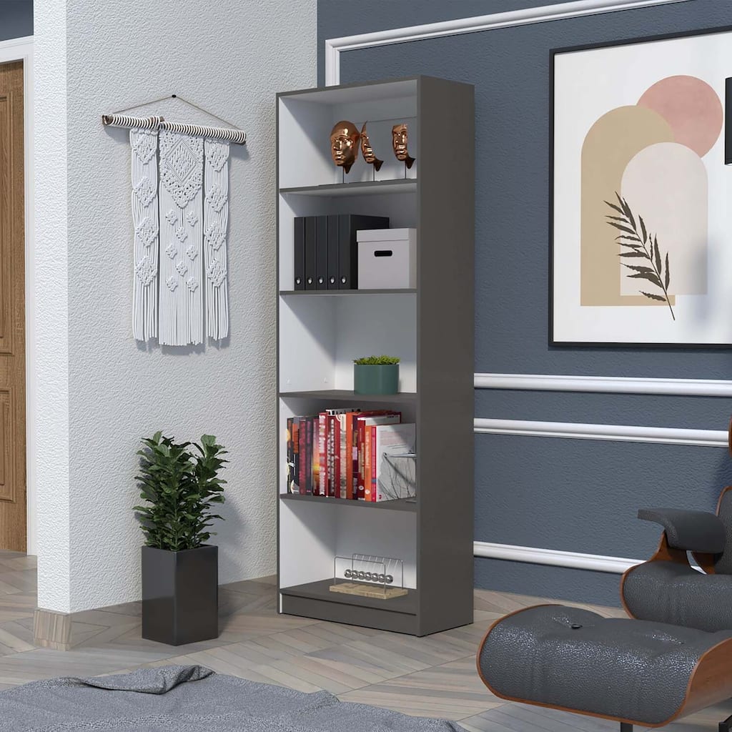 4-Shelf Tall Bookcase with Open Storage Space Below, Contemporary Shelves for Home and Office Use - 24.7