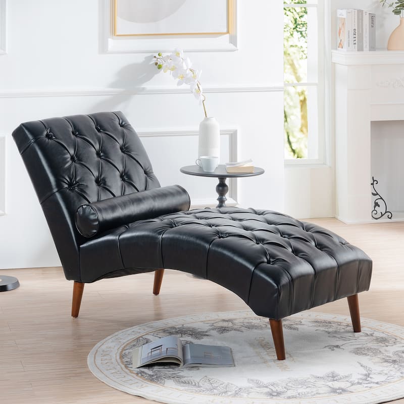 Upholstered Long Lounger Indoor Chaise Lounge Chair for Living Room. - Black
