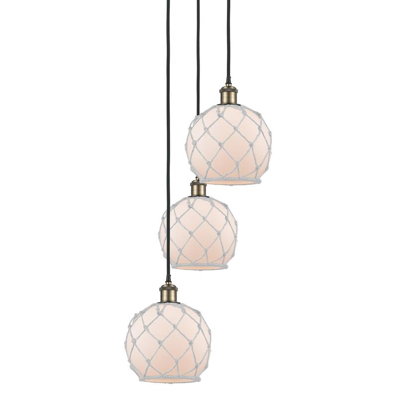 Innovations Lighting 113B-3P-31-15 Farmhouse Rope Pendant Farmhouse - Black Antique Brass / White Glass with White Rope