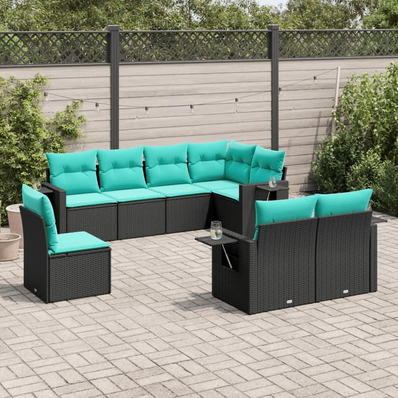 vidaXL 8 Piece Patio Sofa Set with Cushions Black Poly Rattan - 21.7x27.2x24.4-Without table