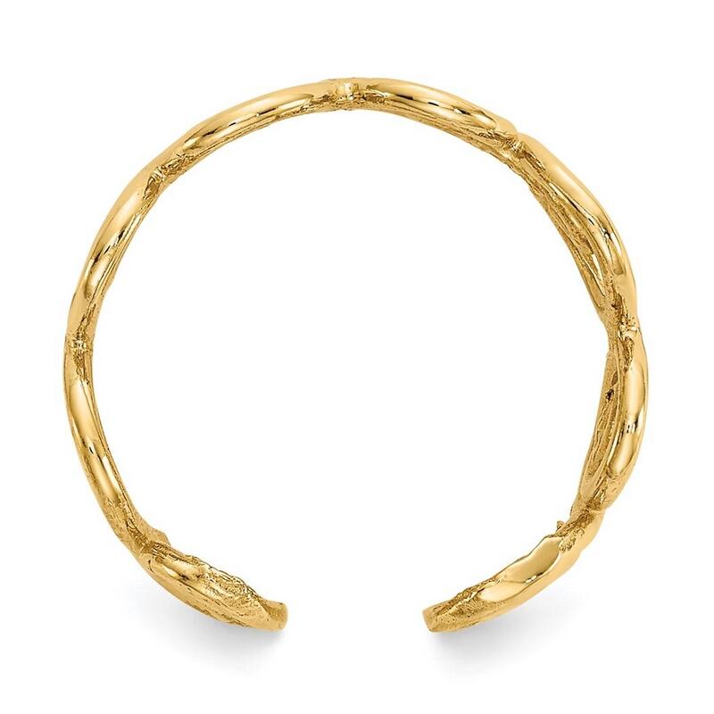 Curata Womens Adjustable Solid 14 karat Yellow Gold Scroll Toe Ring
