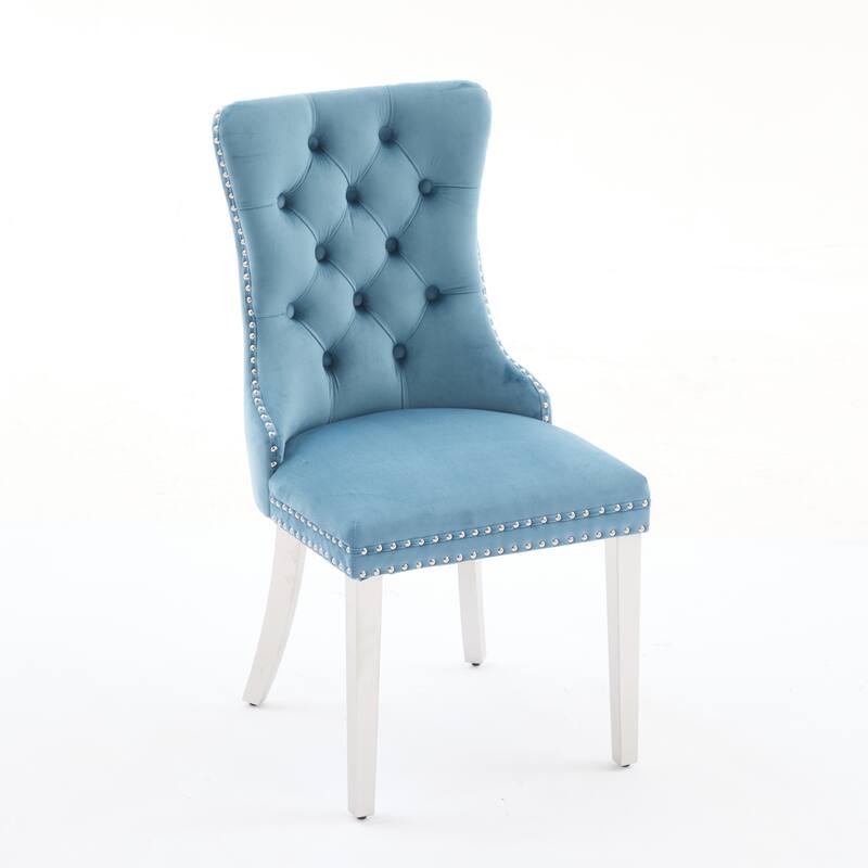 Velvet Dining Chairs Set of 2, Button Tufted Upholstered Dining Chair, Kitchen Chairs with Nailhead Trim & Stainless Steel Legs