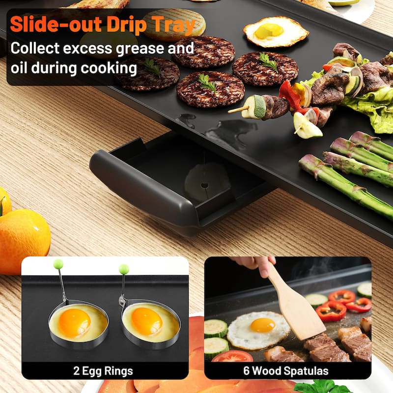 Portable Black Aluminum Electric Griddle with Adjustable Temp and Flat Top Grill for Indoor or Outdoor Use