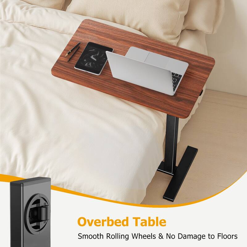 Overbed Bedside Table With Wheels, Adjustable Hospital & Home Use Bed Table, Rolling Laptop Table, Mobile Standing Desk
