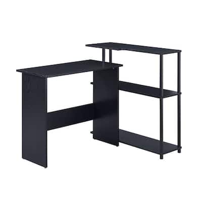 Rectangular Writing Desk with Side Shelf, Black