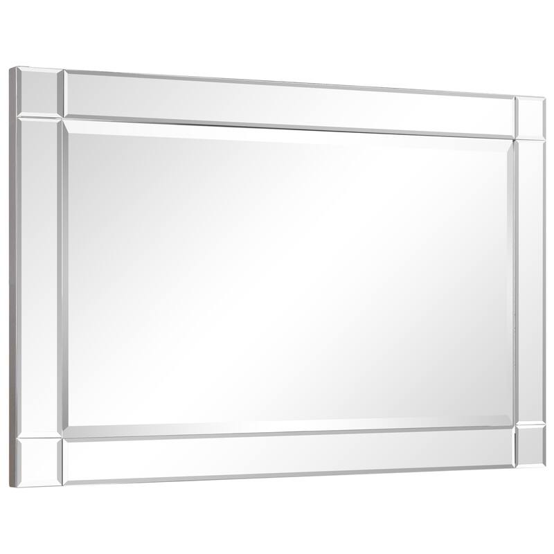 Moderno Squared Corner Beveled Rectangle Wall Mirror, Solid Wood Frame, 1"-Beveled Center Mirror, Ready to Hang - Clear